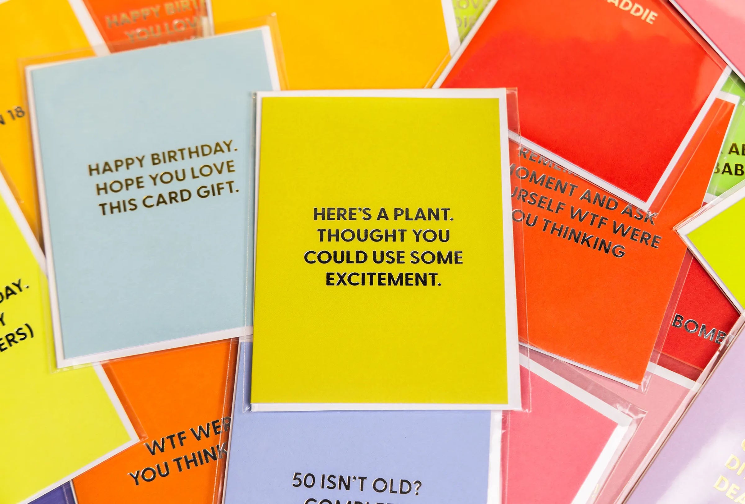 Graduation cards and milestone congratulations cards fanned out — by Chive Studio