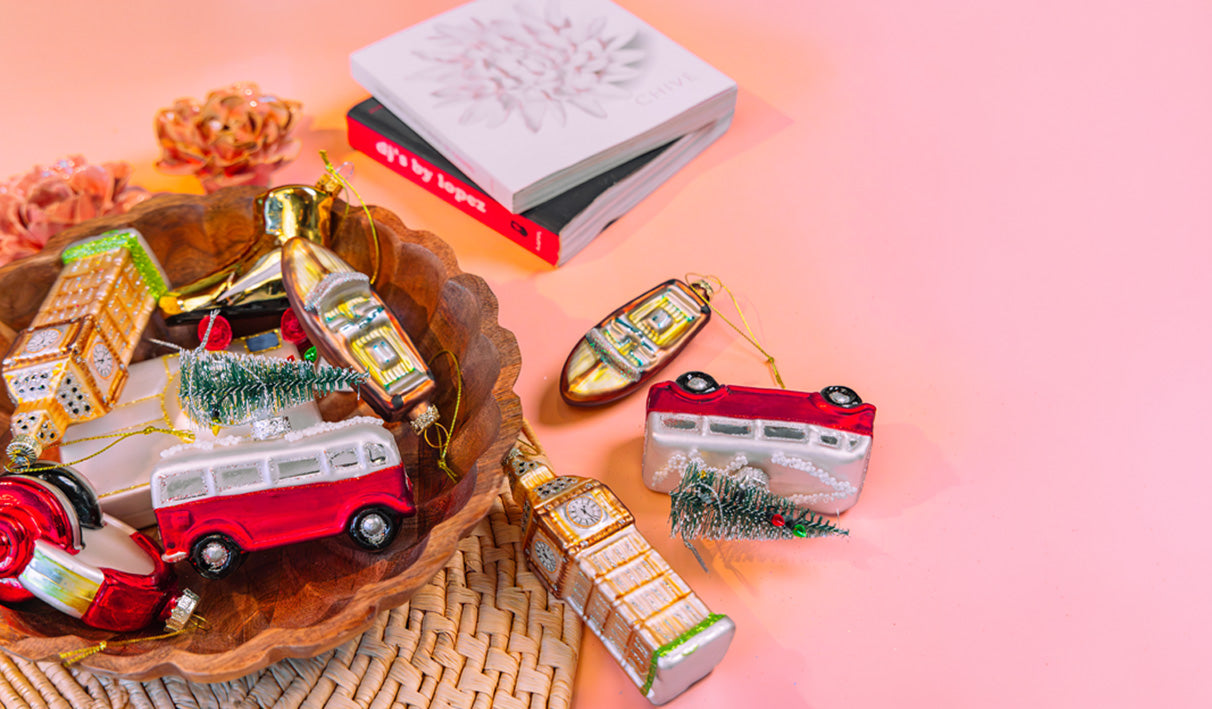 Landmark and travel glass ornaments grouped together, christmas gifts for travelers — by Chive Studio