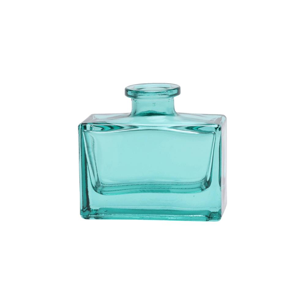 Chive Loft glass bud vase in Aqua shows an empty rectangular jar with a narrow round neck.