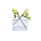 Chive Loft glass bud vase in Light Blue holds white freesia blooms with trailing green buds.
