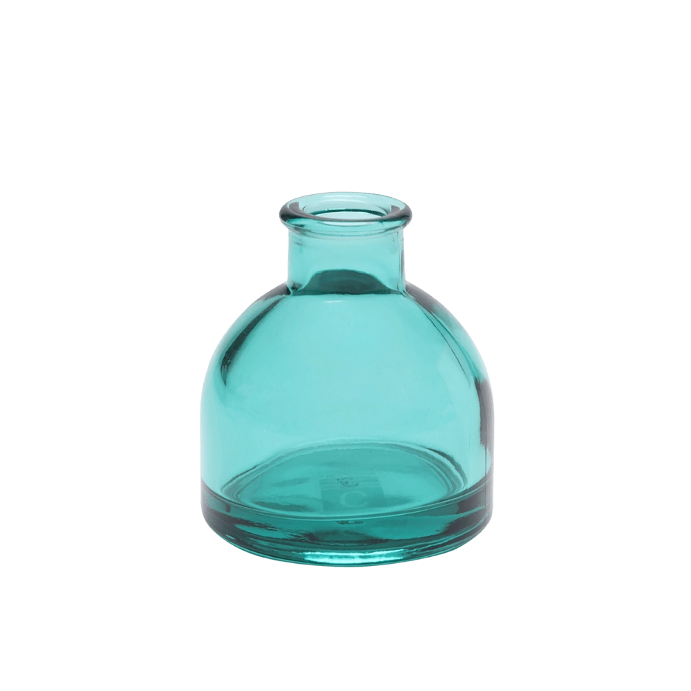 Chive Loft round glass bud vase in teal with a domed silhouette and short neck