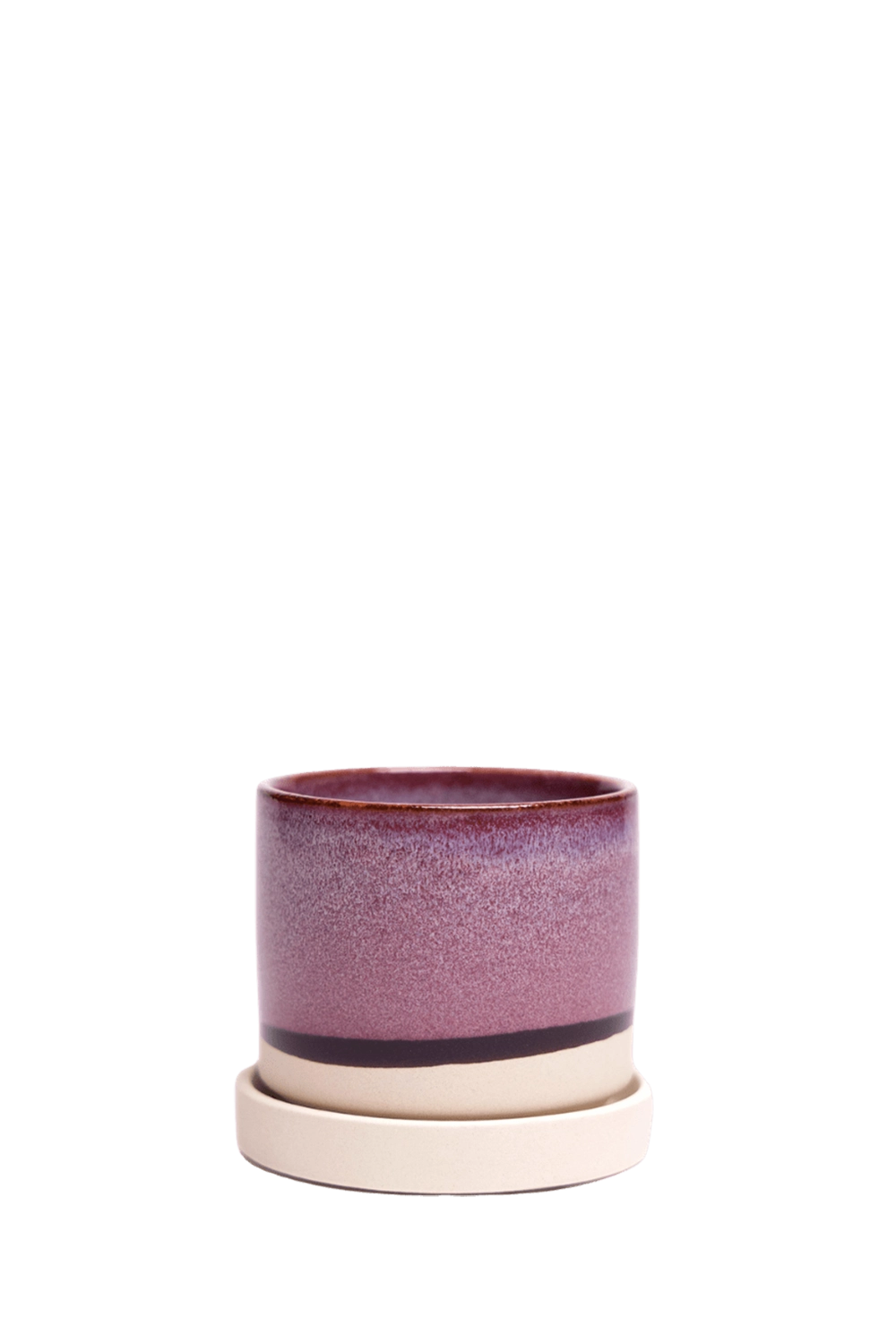 Burgundy Small Ceramic Pot with drainage Hole and Saucer - Minute - handmade by Chive Studio Toronto