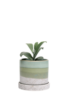 Green Cement Small Ceramic Pot with drainage Hole and Saucer - Minute - handmade by Chive Studio Toronto