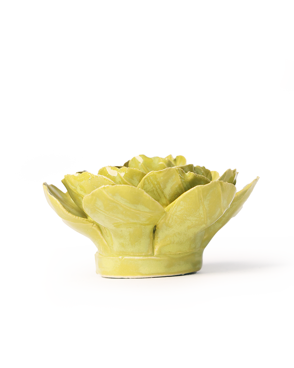 Chartreuse Primrose ceramic wall flower detail view — Chive Ceramics Studio
