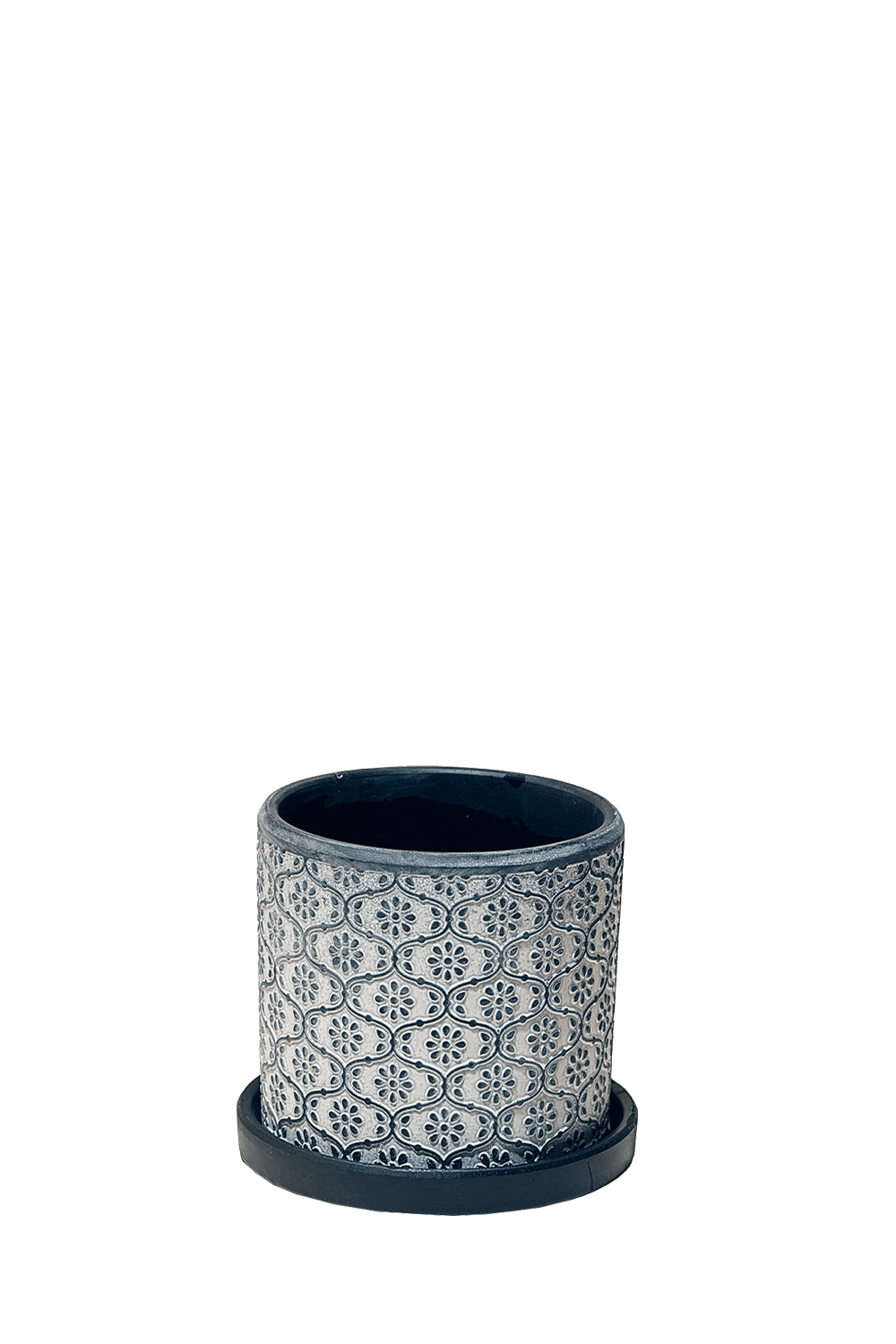Black Flowers Ceramic Pot and Saucer Set - Balter - handmade by Chive Studio Toronto