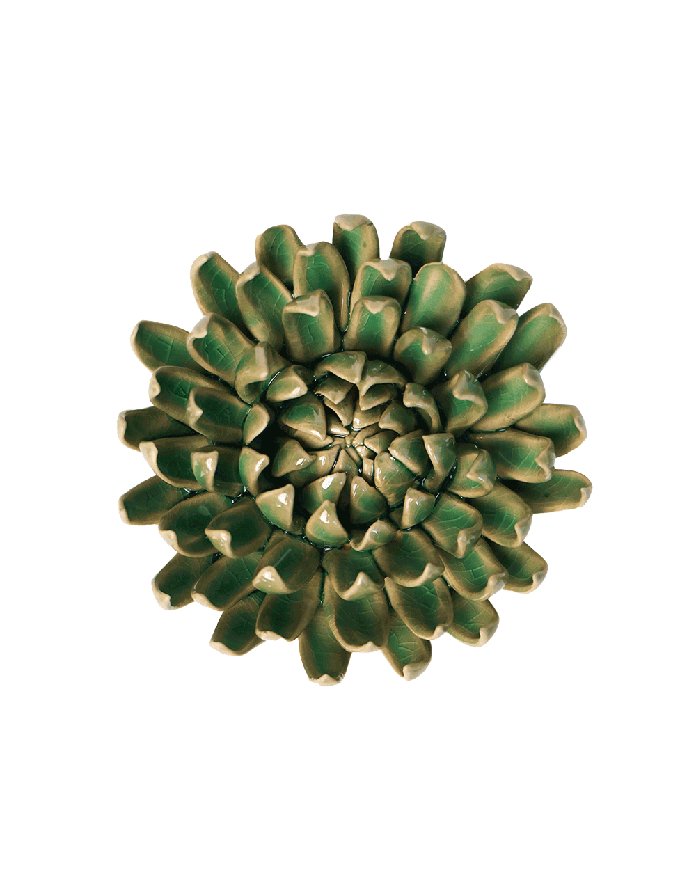 Jungle Green Pompom Mum ceramic wall flower — English Garden Collection — Chive Ceramics Studio