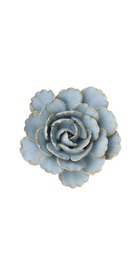 Robin's Egg Blue Keiko Peony ceramic wall flower, full bloom view, Chive Ceramics Studio