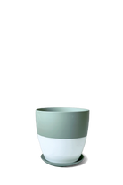 Peacock Green Porcelain Modern Indoor Plant Pot With Saucer - Dyad - handmade by Chive Studio Toronto