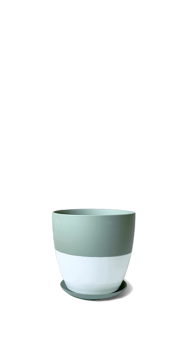 Peacock Green Porcelain Modern Indoor Plant Pot With Saucer - Dyad - handmade by Chive Studio Toronto