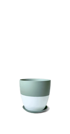 Peacock Green Porcelain Modern Indoor Plant Pot With Saucer - Dyad - handmade by Chive Studio Toronto
