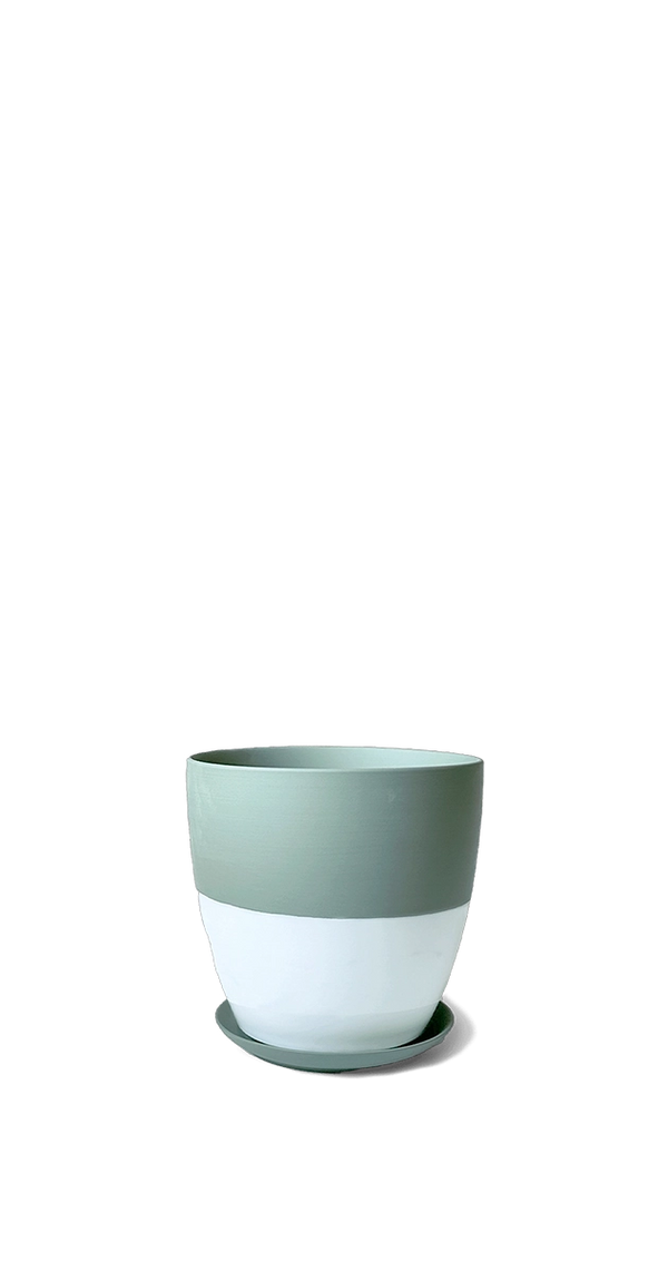 Peacock Green Porcelain Modern Indoor Plant Pot With Saucer - Dyad - handmade by Chive Studio Toronto