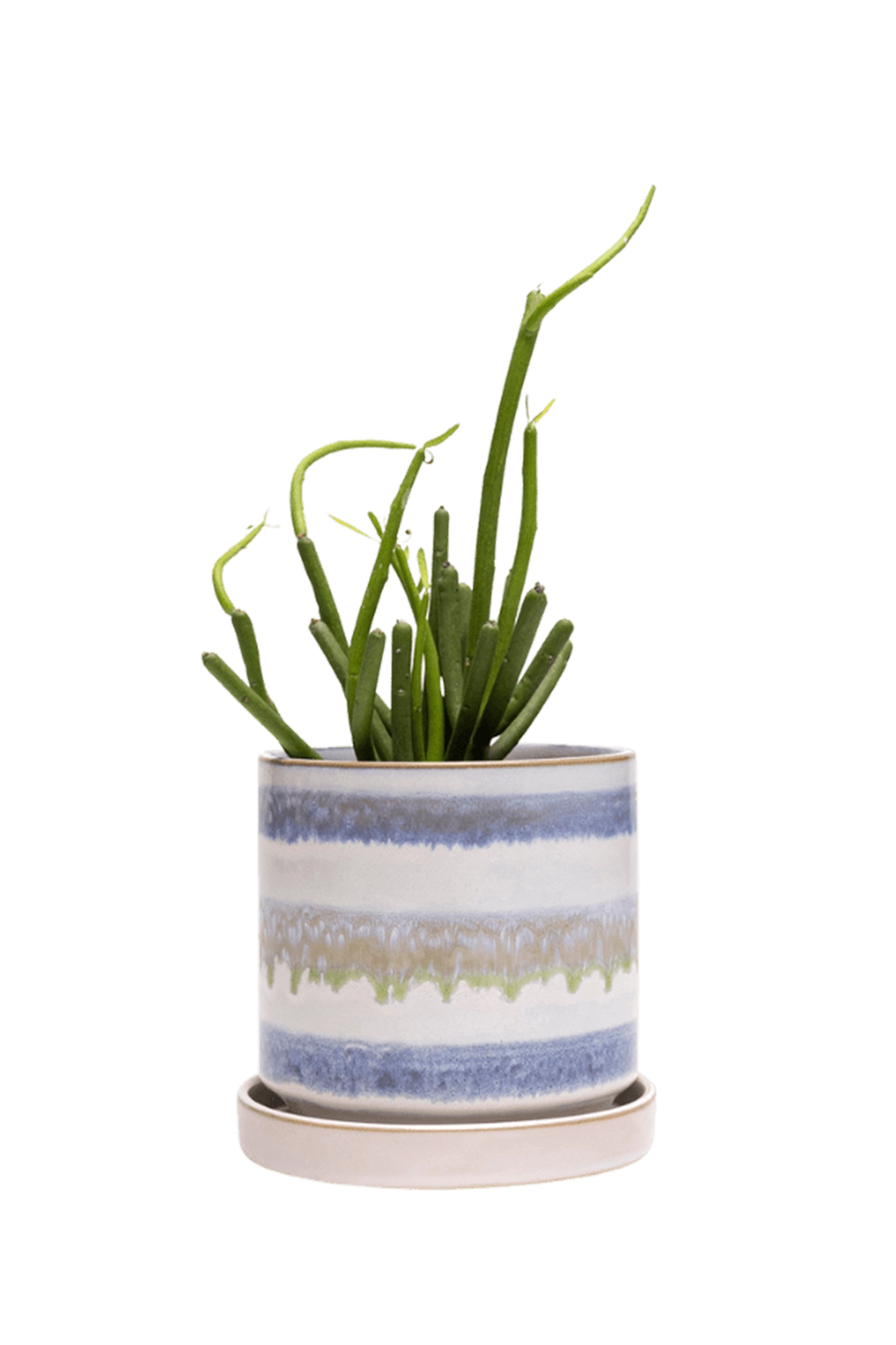 Blue Green Layers Medium Ceramic Pot with Drainage and Saucer - Minute - handmade by Chive Studio Toronto