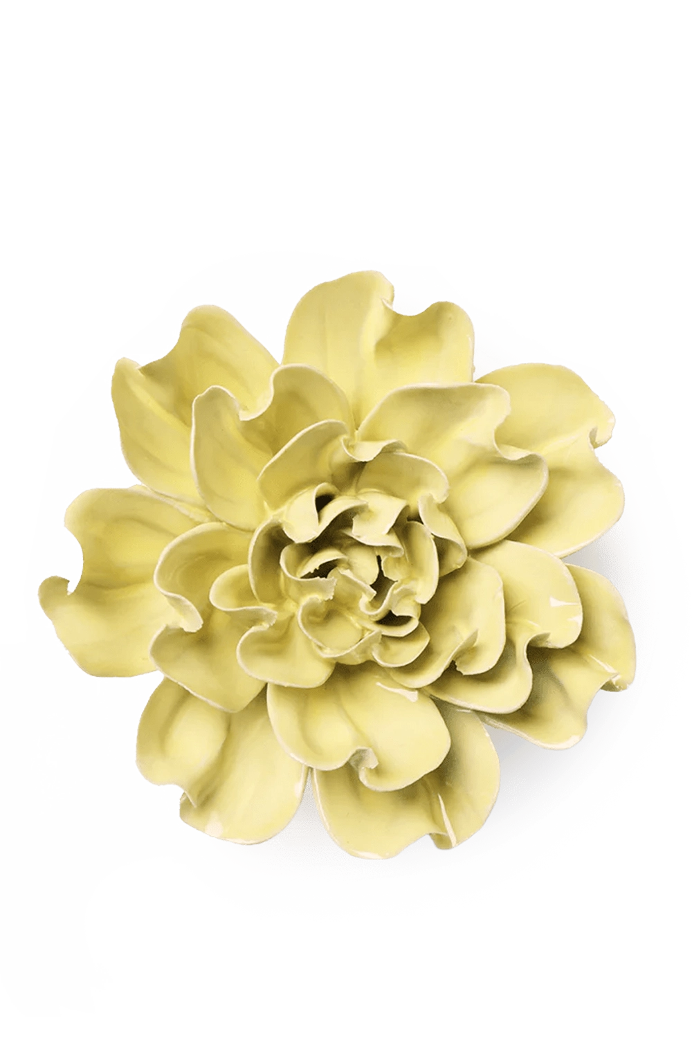 Lime yellow Larkspur ceramic wall flower — English Garden Collection — handmade by Chive Studio Toronto