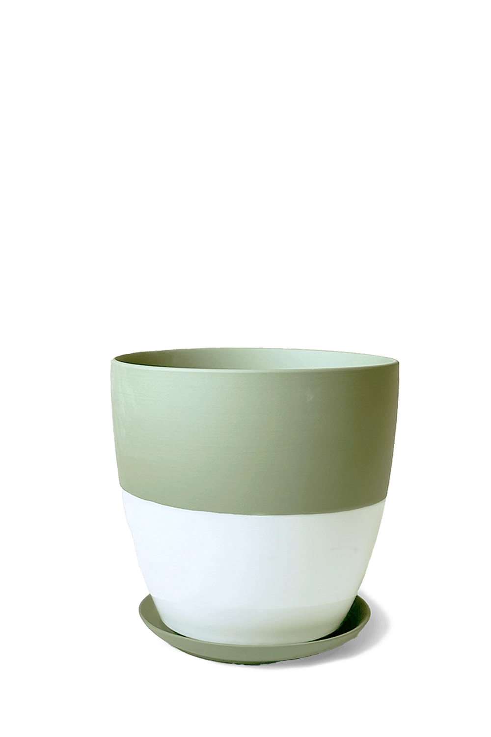 Olive Porcelain Modern Indoor Plant Pot With Saucer - Dyad - handmade by Chive Studio Toronto