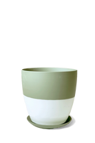 Olive Porcelain Modern Indoor Plant Pot With Saucer - Dyad - handmade by Chive Studio Toronto