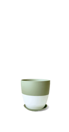 Olive Porcelain Modern Indoor Plant Pot With Saucer - Dyad - handmade by Chive Studio Toronto