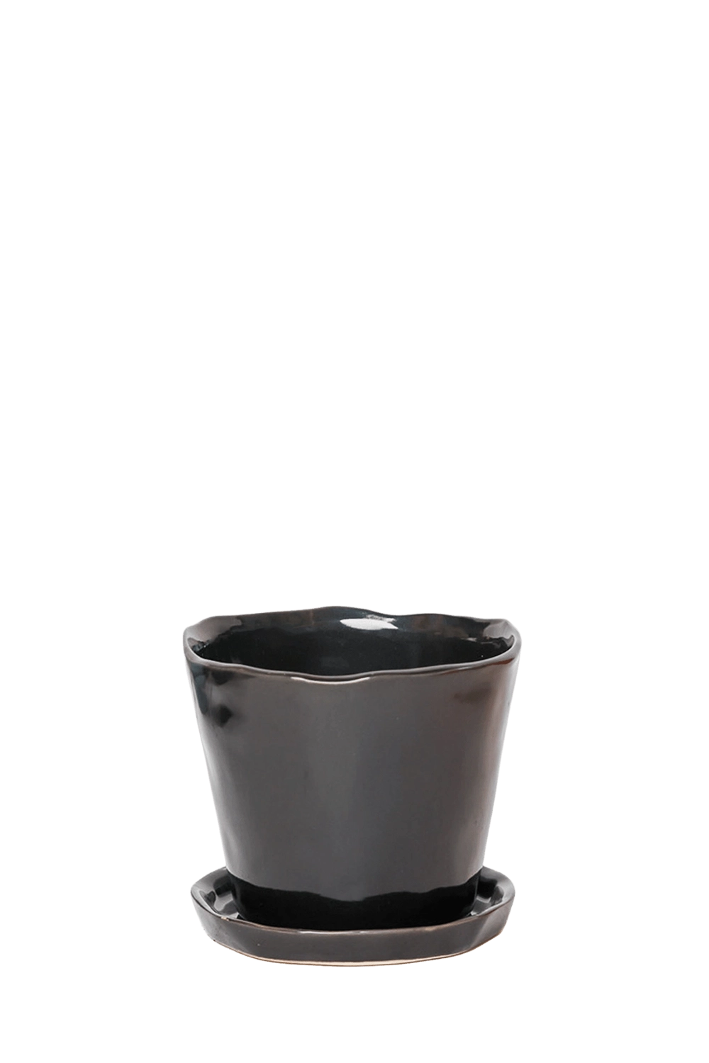 Black Large Ceramic Plant Pot with Drainage Hole and Saucer - Tika - handmade by Chive Studio Toronto