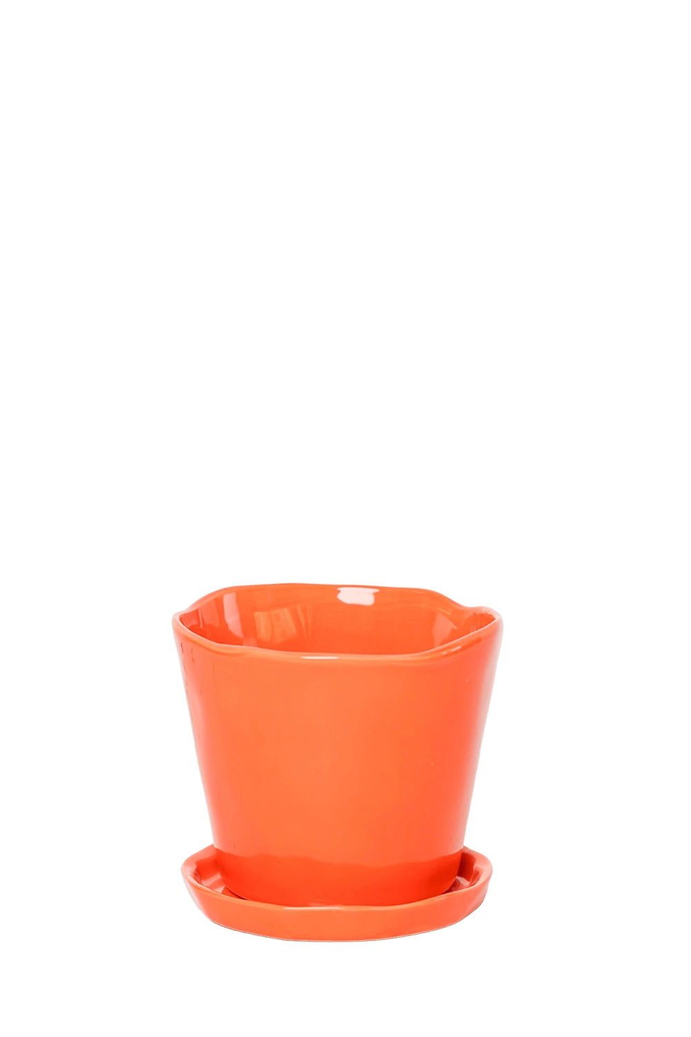 Orange Large Ceramic Plant Pot with Drainage Hole and Saucer - Tika - handmade by Chive Studio Toronto
