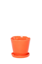 Orange Large Ceramic Plant Pot with Drainage Hole and Saucer - Tika - handmade by Chive Studio Toronto