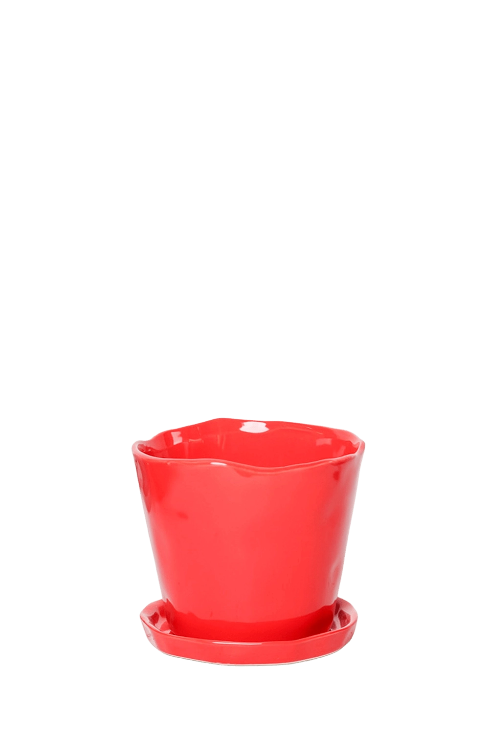 Red Large Ceramic Plant Pot with Drainage Hole and Saucer - Tika - handmade by Chive Studio Toronto