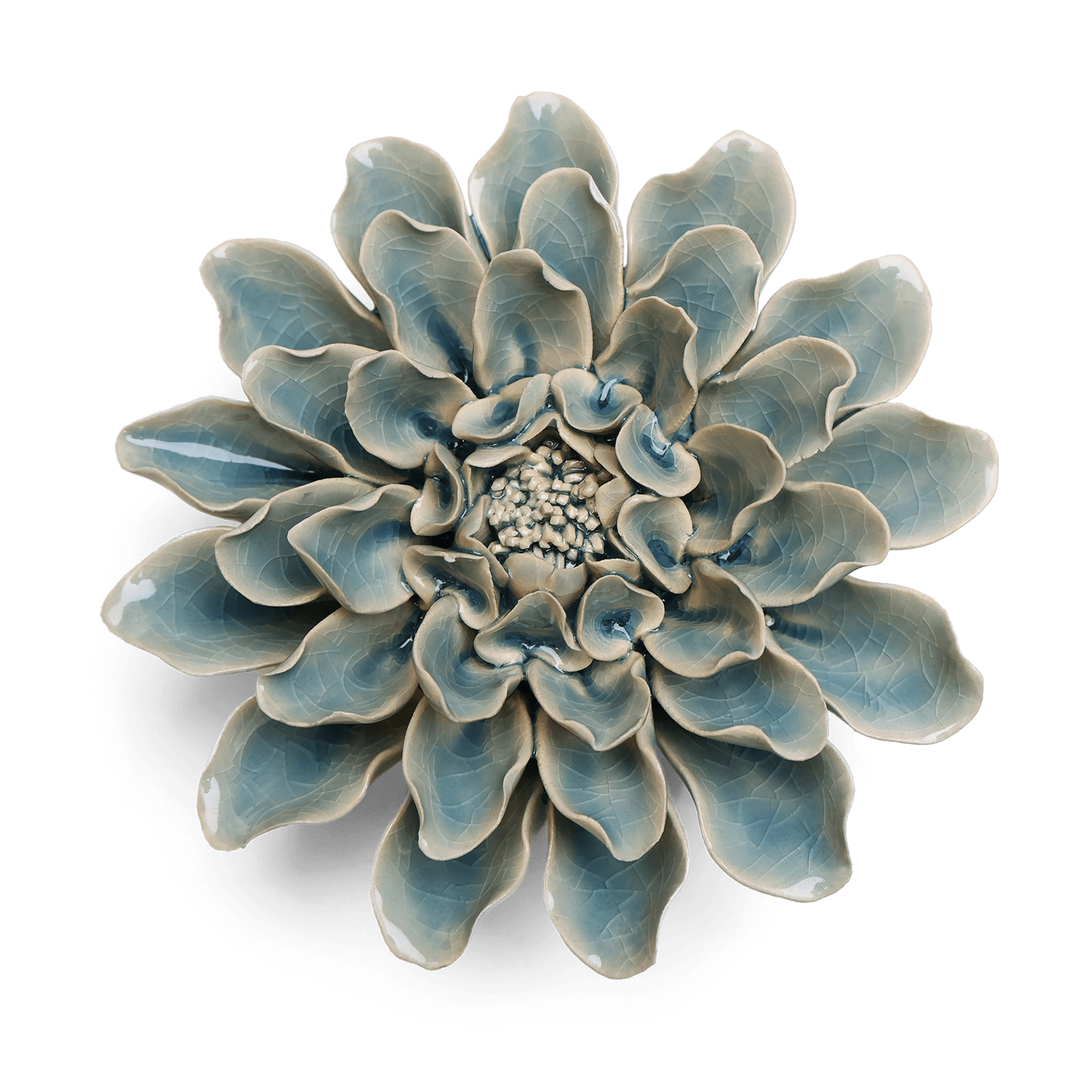 English Garden Ceramic Flower Teal Dinner Plate Dahlia Wall Art - Chive Ceramics Studio - Ceramic Flowers - Chive US