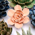 Apricot Pink Narcissus ceramic wall flower styled on wall — Classic Collection — Chive Studio Toronto