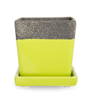 Chive Duo chartreuse ceramic pot with drainage and detachable saucer.
