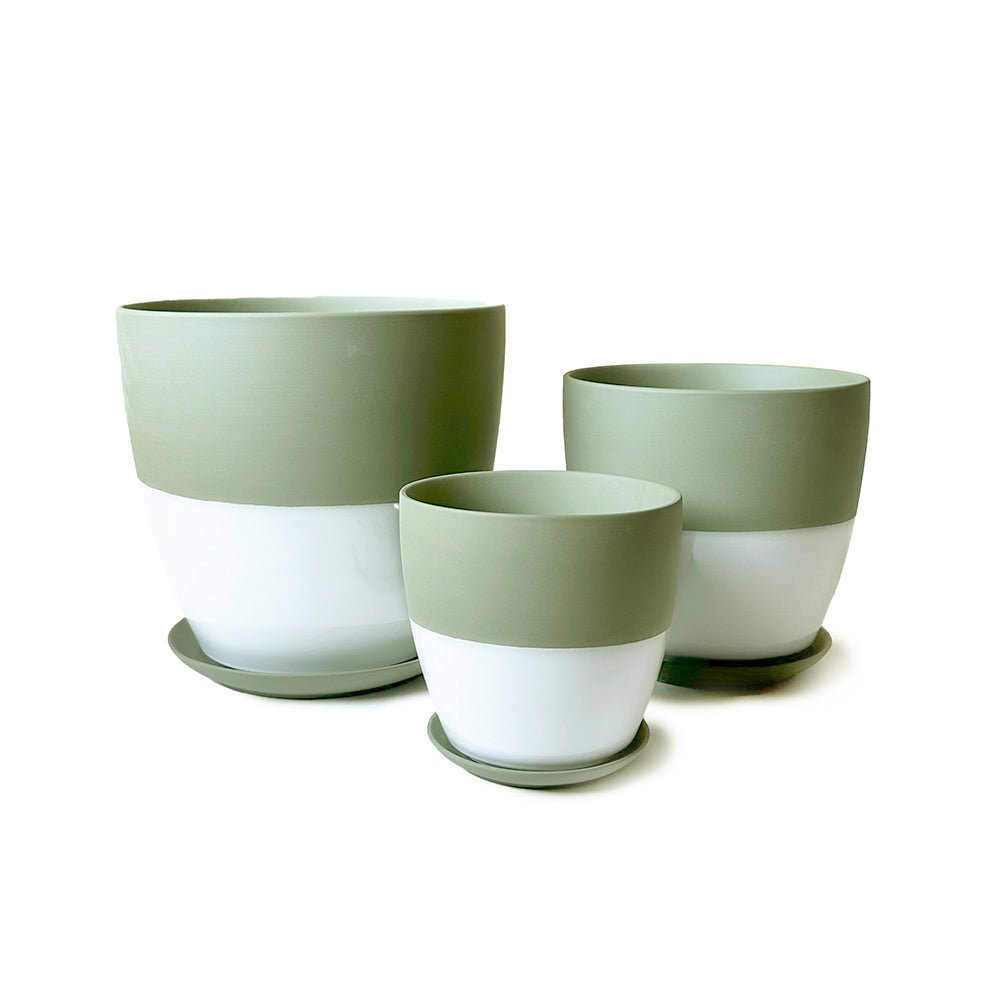 Dyad Porcelain Modern Indoor Plant Pot With Saucer | 6, 8 & 10 inches - Chive Ceramics Studio - Pots - Chive Ceramics Studio