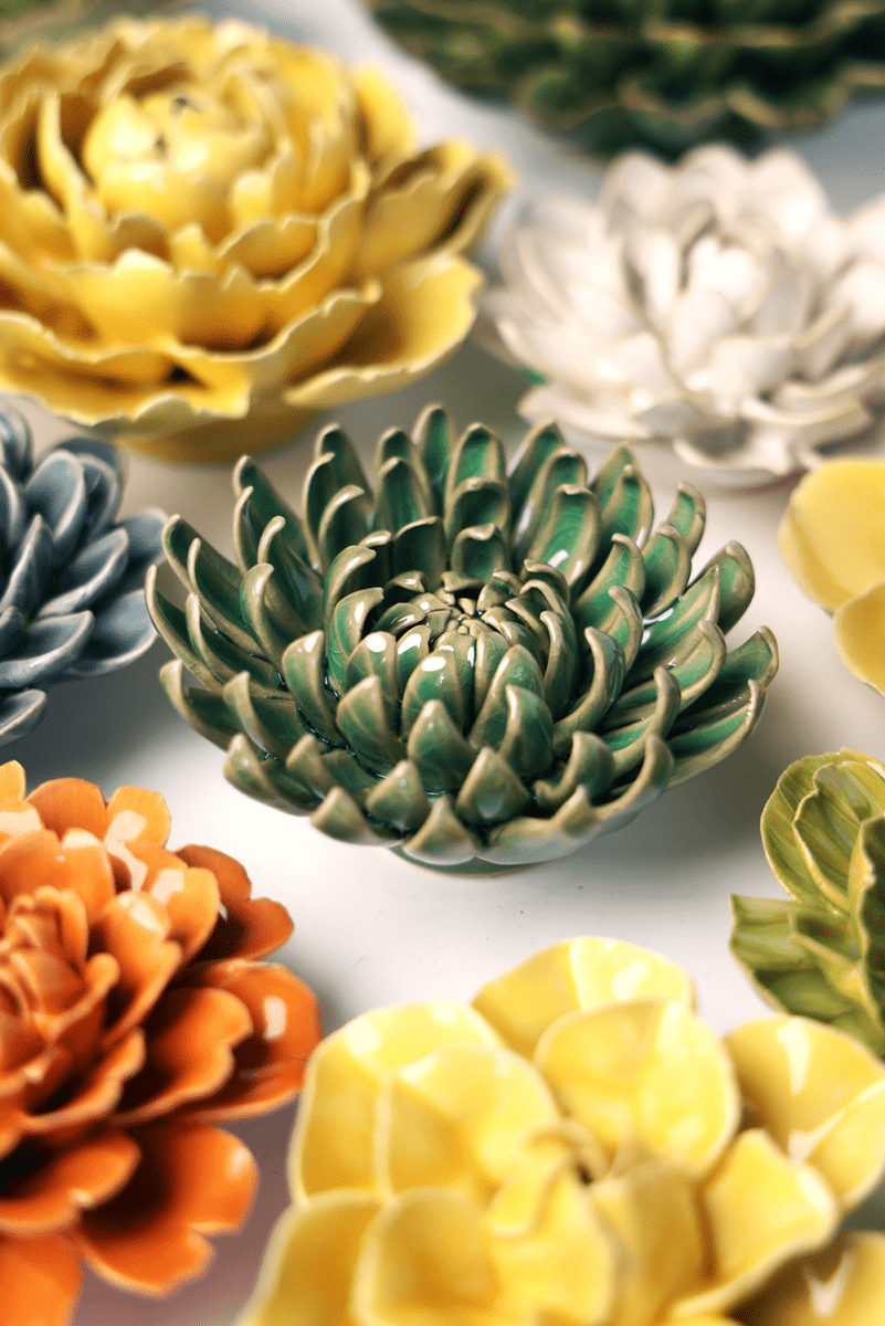 Jungle Green Pompom Mum - Chive Ceramics Studio - Ceramic Flowers - Chive Ceramics Studio