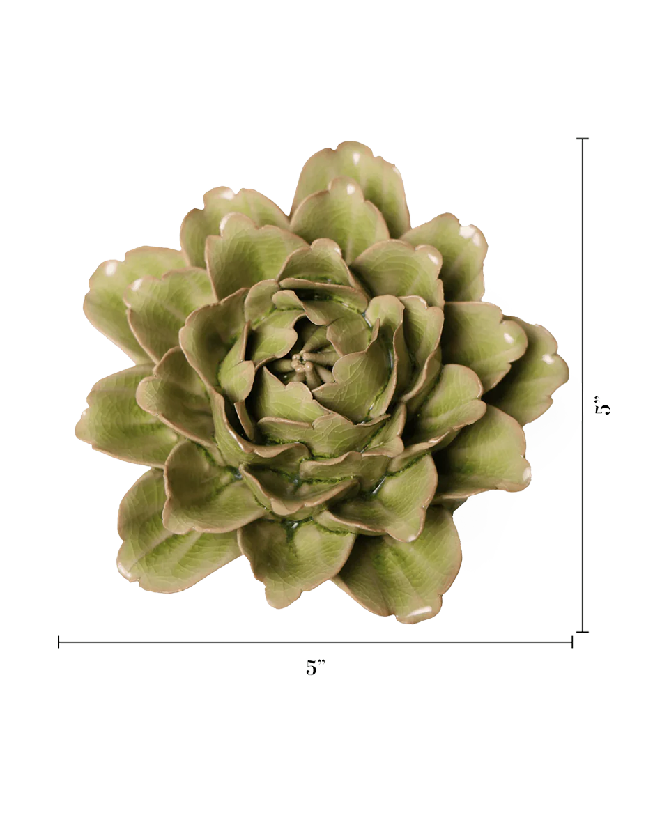 Peridot Peony ceramic wall flower  — English Garden collection — designed in Toronto by Chive Studio