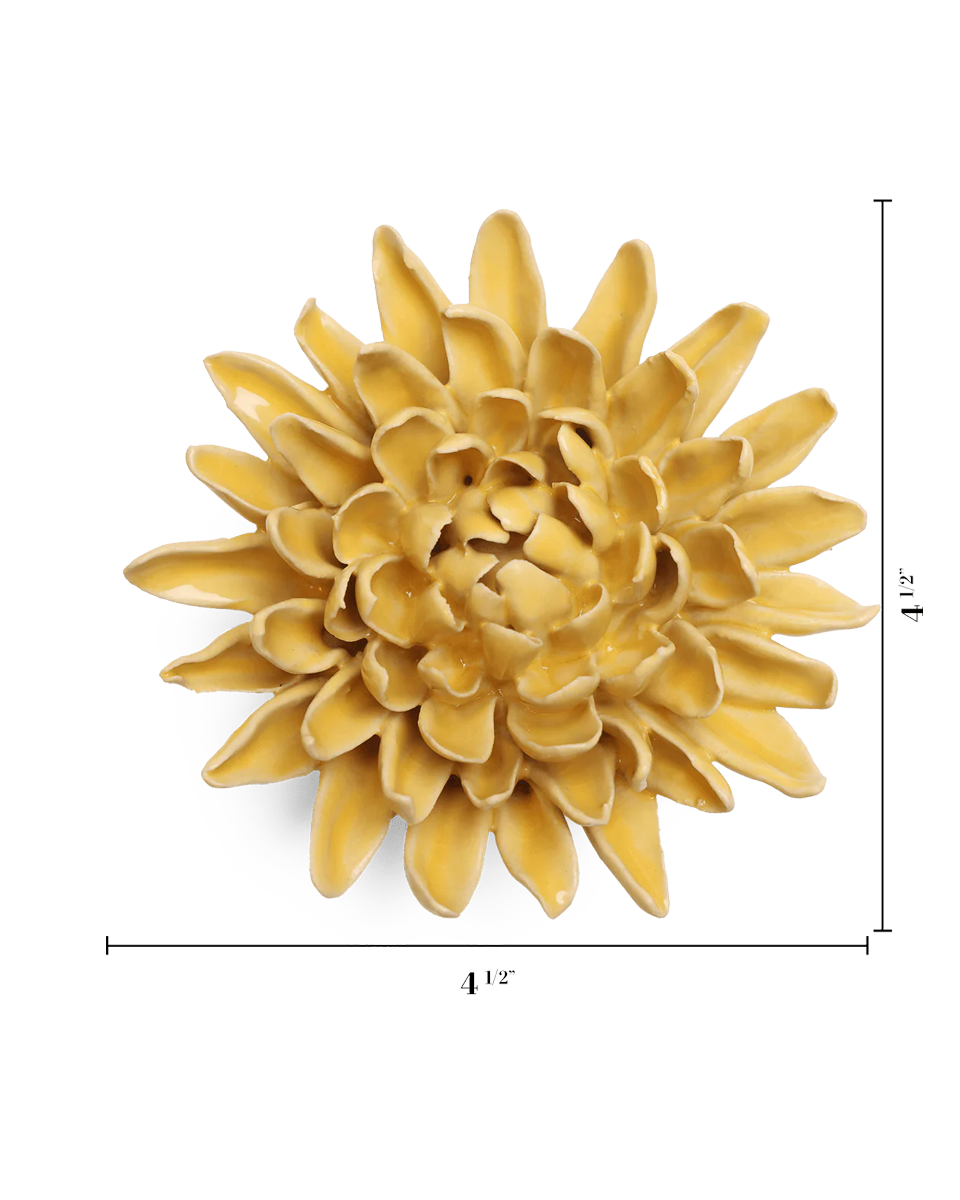 Buttercup Yellow Chrysanthemum ceramic wall flower  — English Garden collection — designed in Toronto by Chive Studio