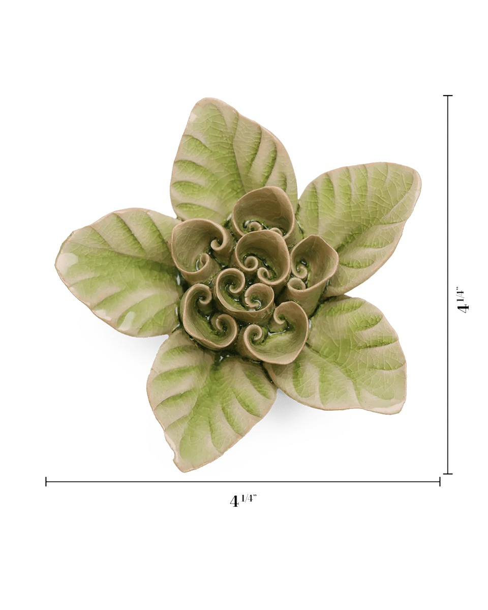 Peridot Green Maiden Lotus ceramic wall flower — English Garden — handmade by Chive Studio Toronto
