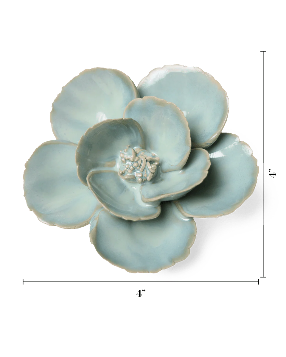 Blue Milk Poppy ceramic wall flower — English Garden collection — designed in Toronto by Chive Studio
