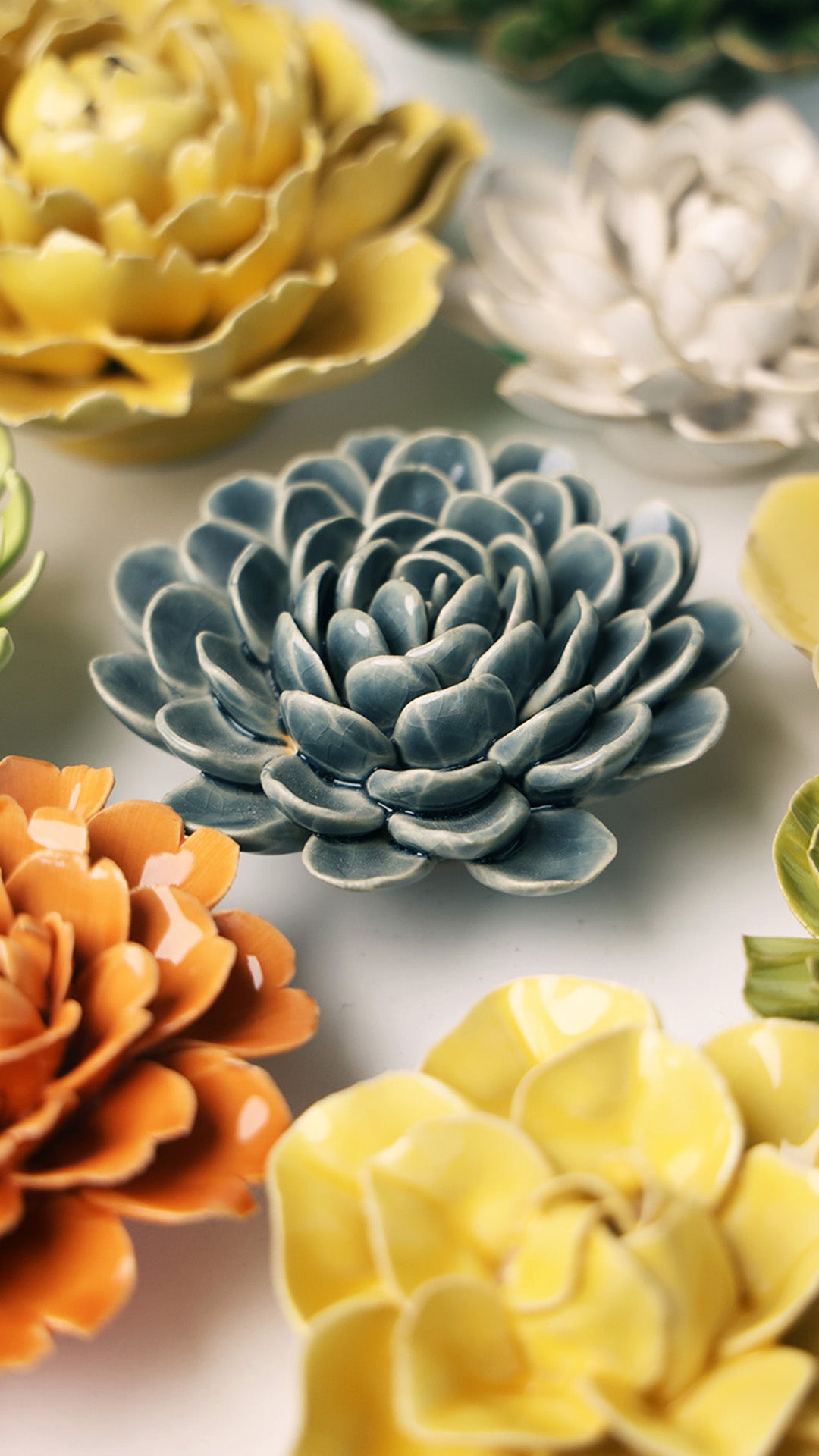 Pewter Blue Zinderella Zinnia - Chive Ceramics Studio - Ceramic Flowers - Chive Ceramics Studio