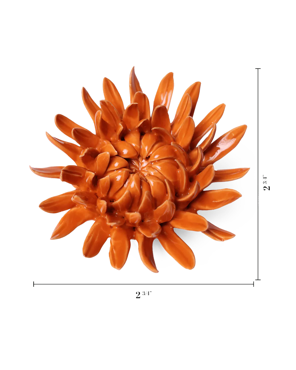Orange Sarah Mum ceramic wall flower  — English Garden collection — designed in Toronto by Chive Studio