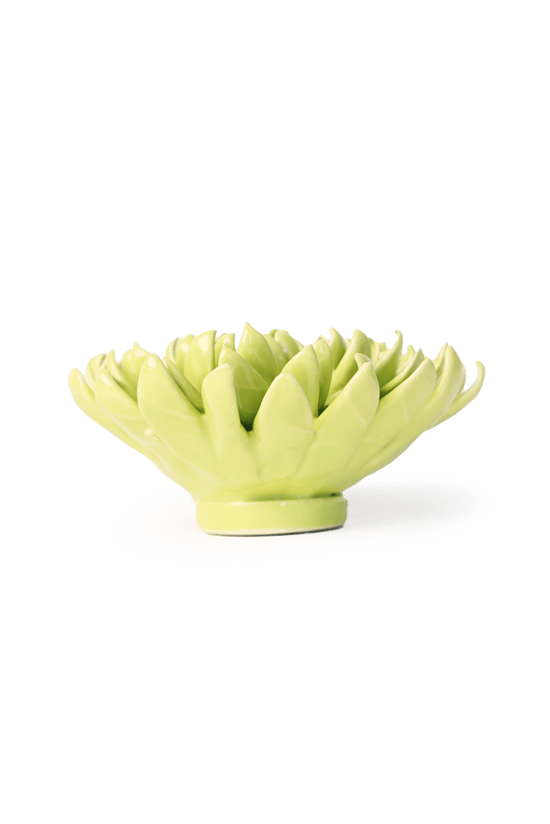 Yellow Green Pompom Mum ceramic wall flower — English Garden — handmade by Chive Studio Toronto