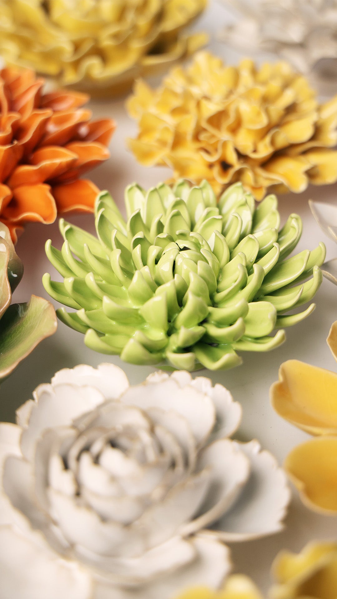 Yellow Green Pompom Mum - Chive Ceramics Studio - Ceramic Flowers - Chive Ceramics Studio