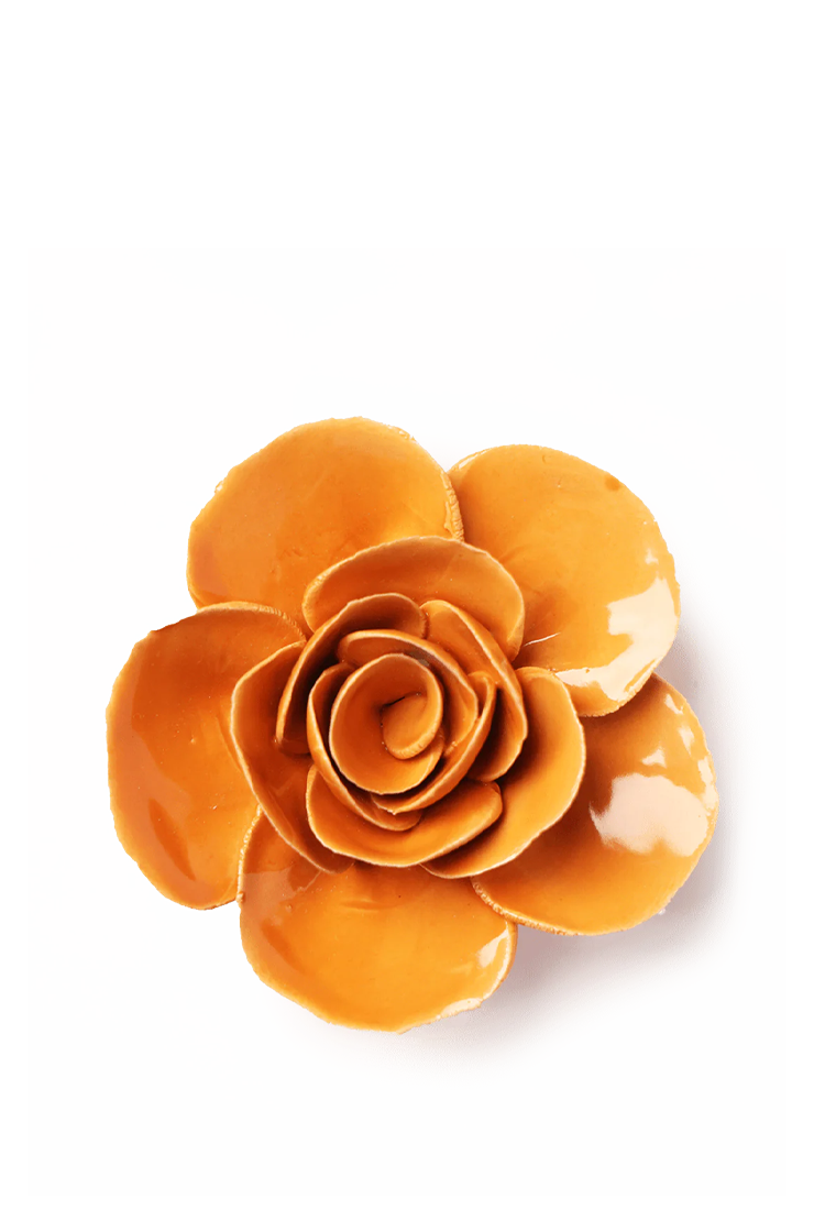 Orange Elegance Ranunculus ceramic wall flower — English Garden collection — designed in Toronto by Chive Studio