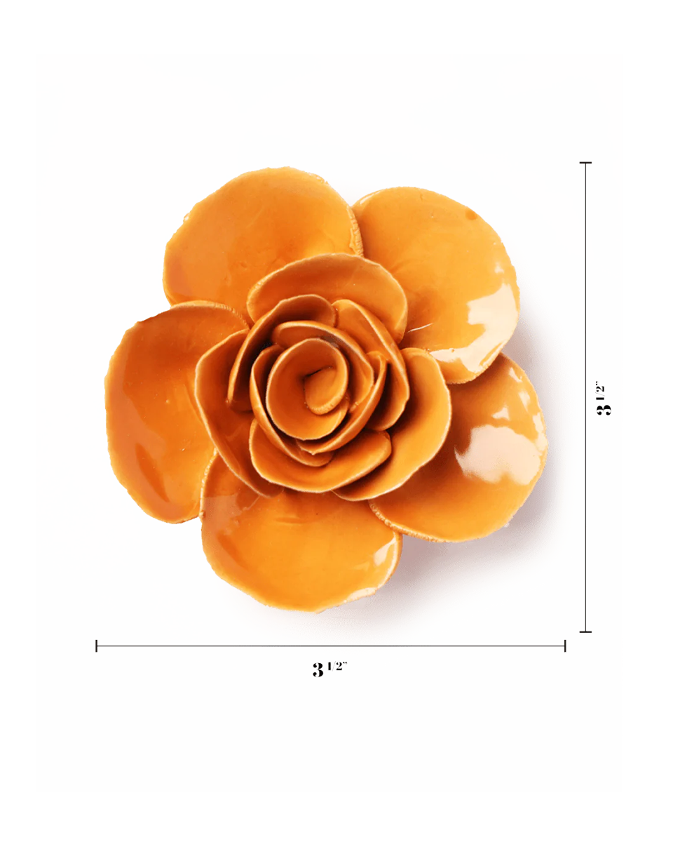 Orange Elegance Ranunculus ceramic wall flower — English Garden — handmade by Chive Studio Toronto