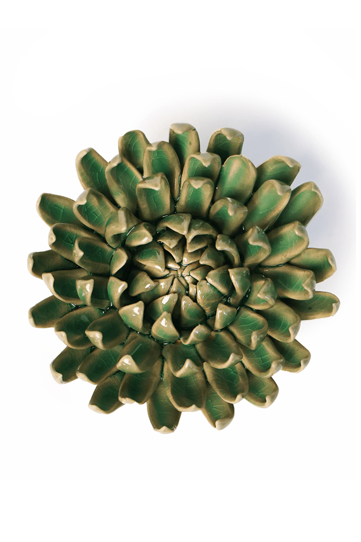 Jungle Green Mum ceramic wall flower — English Garden collection — designed in Toronto by Chive Studio
