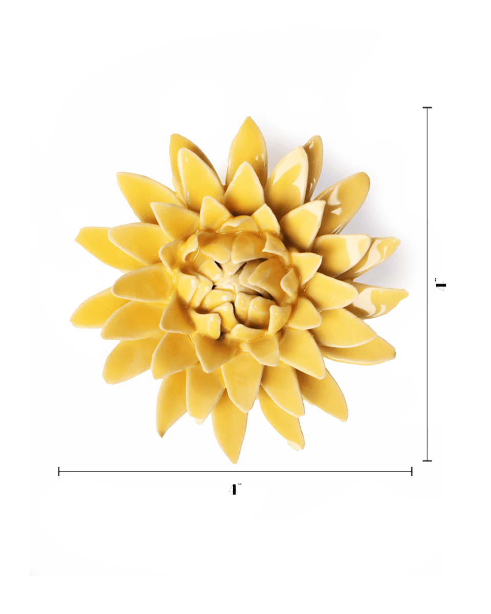 Burnt Yellow Strawflower ceramic wall flower — English Garden collection — designed in Toronto by Chive Studio
