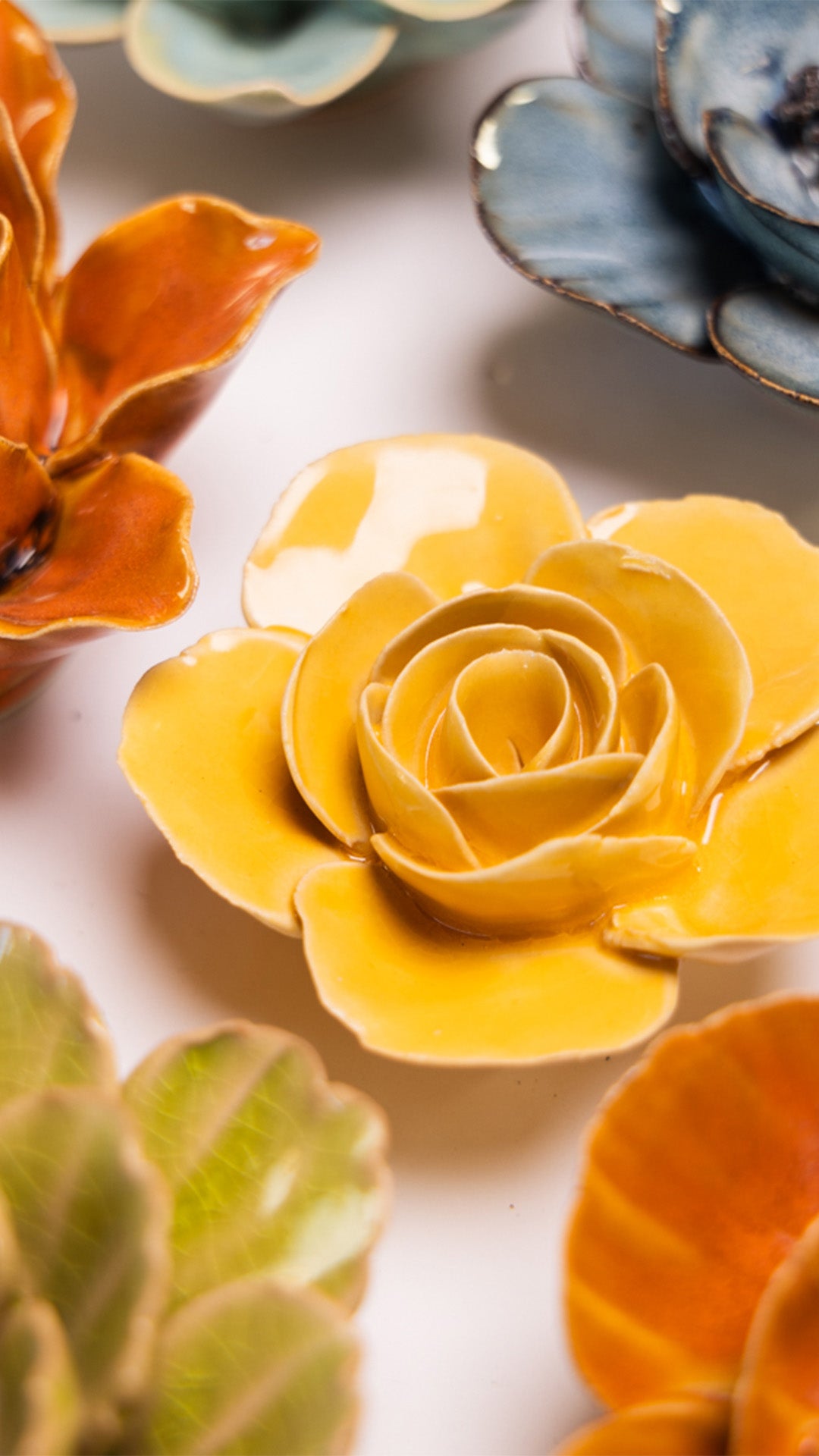 Burnt Yellow Elegance Ranunculus - Chive Ceramics Studio - Ceramic Flowers - Chive Ceramics Studio