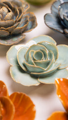 Milk Teal Elegance Ranunculus - Chive Ceramics Studio - Ceramic Flowers - Chive Ceramics Studio