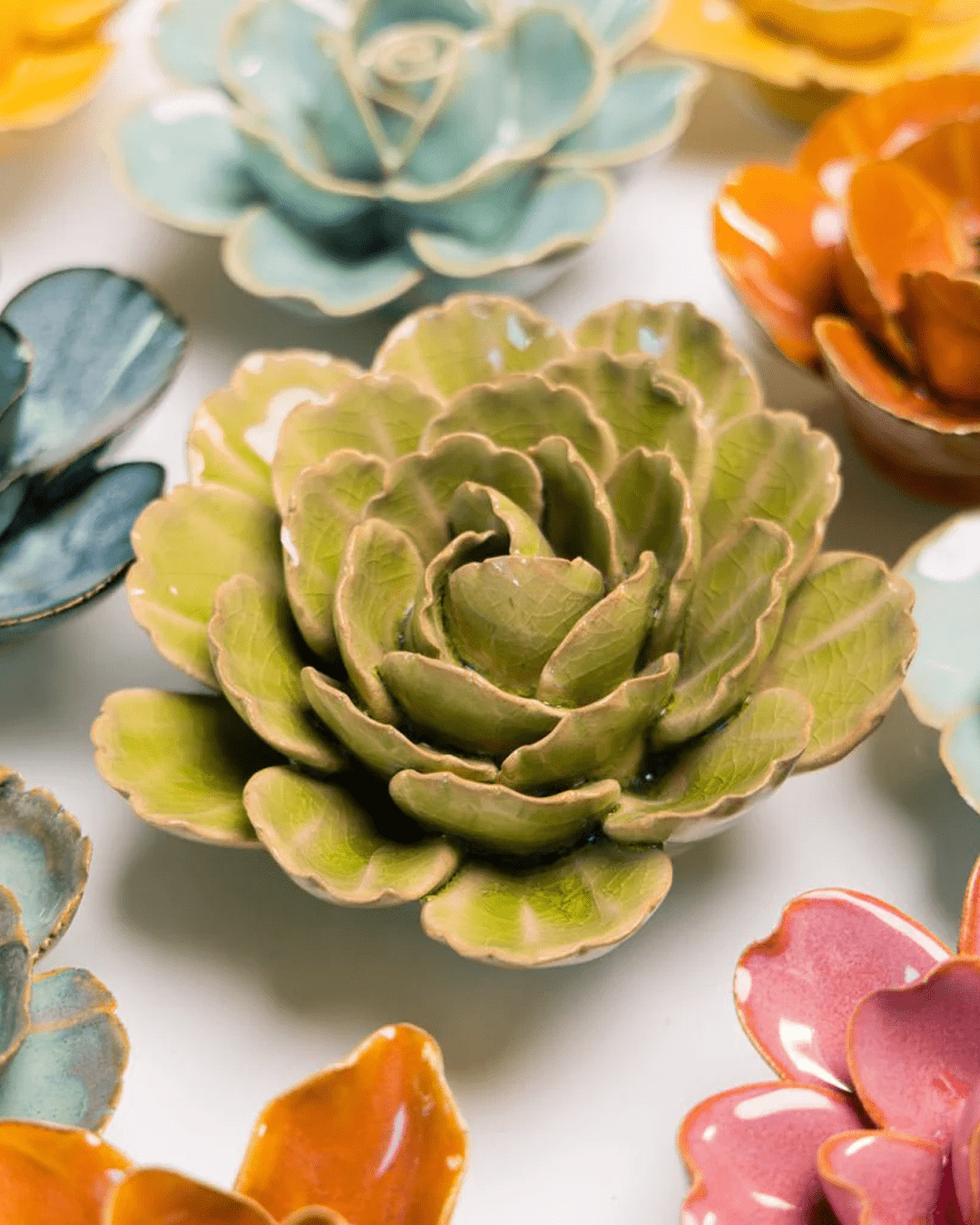 FR12 Peridot Keiko Peony - Chive Ceramics Studio - Ceramic Flowers - Chive Ceramics Studio