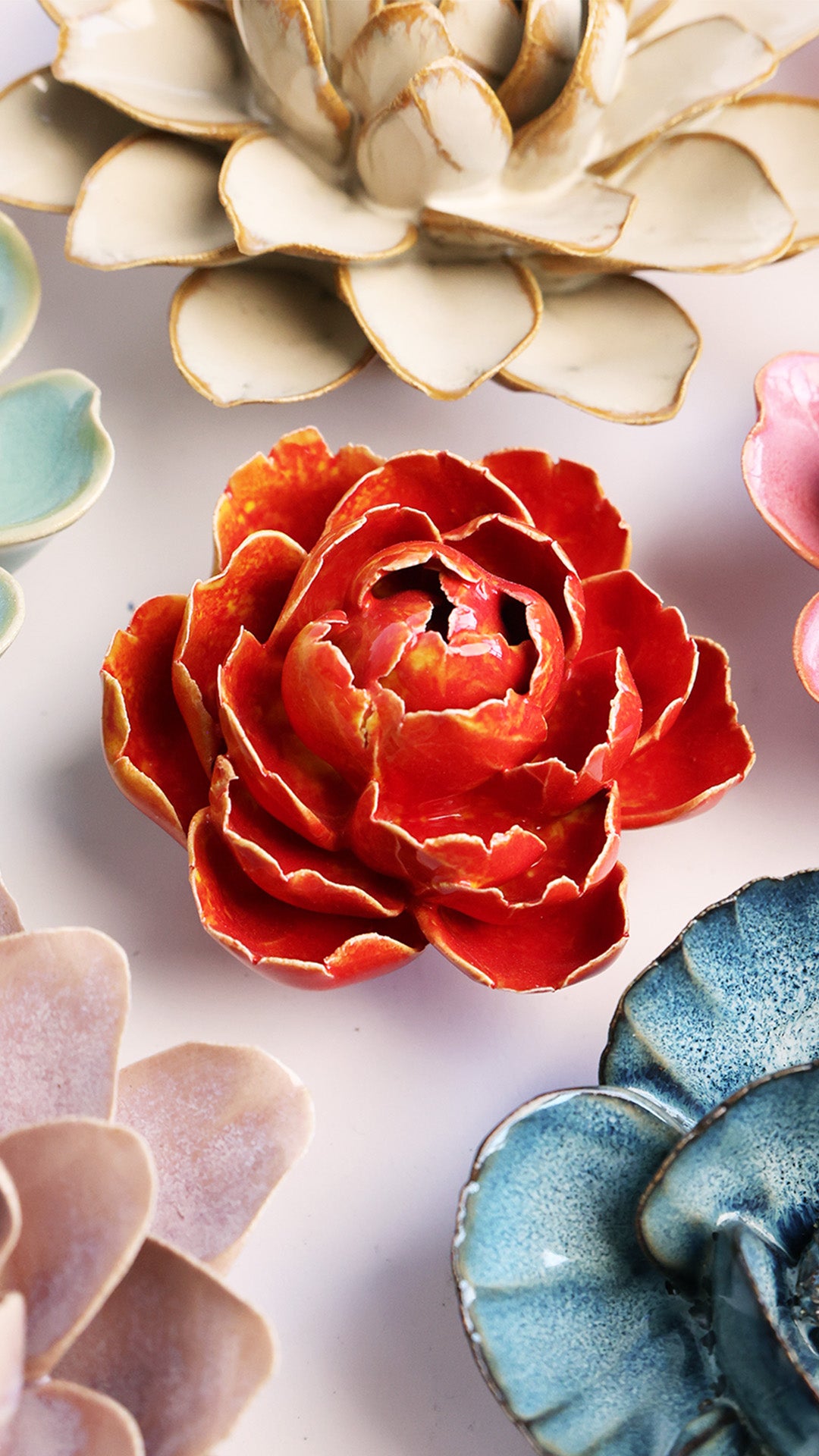 Orange Yellow Gay Paree Peony - Chive Ceramics Studio - Ceramic Flowers - Chive Ceramics Studio