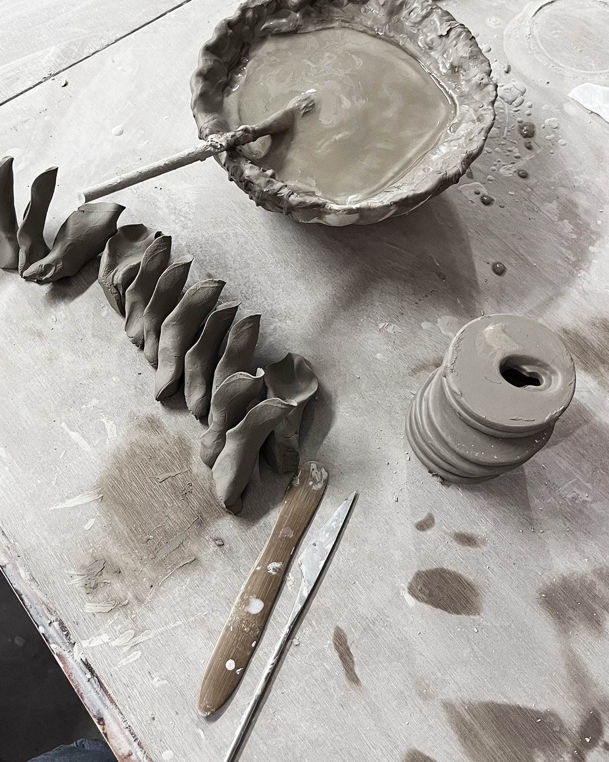 Chive artisan hand-made ceramic flower petal without molds with keyholes for hanging