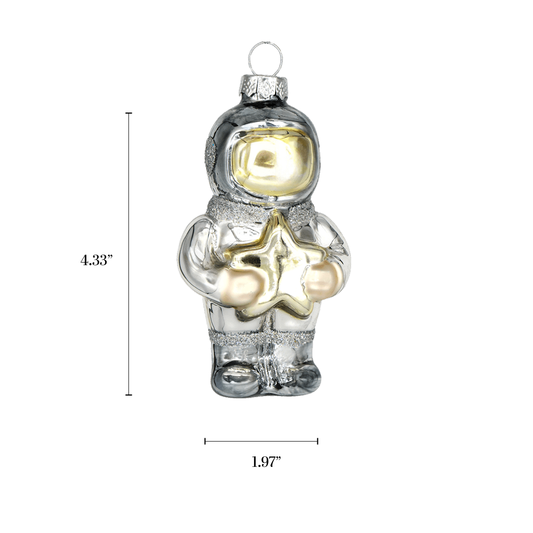 Silver Astronaut with Star Ornament - Chive Ceramics Studio - Glass Ornaments - Chive Ceramics Studio
