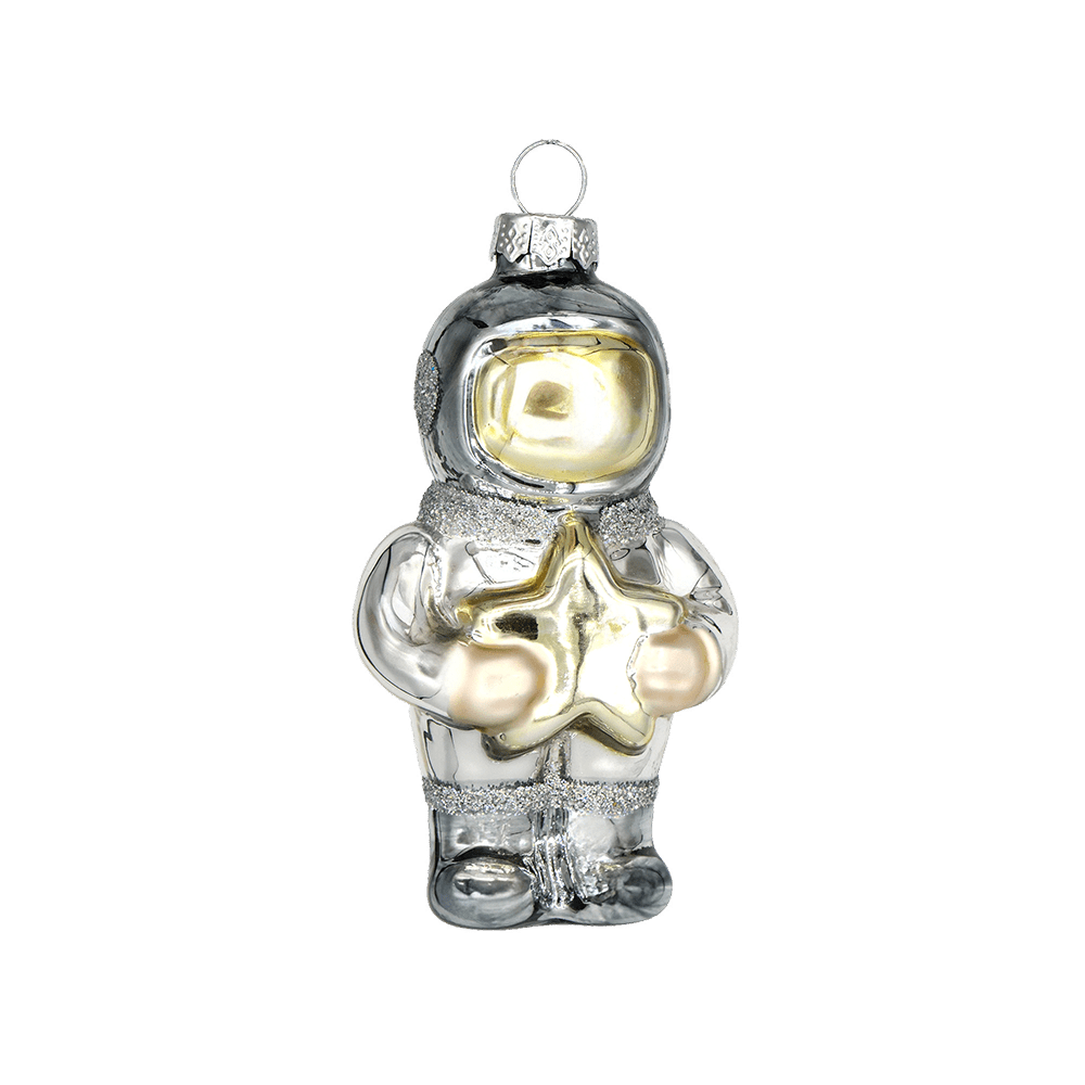 Silver Astronaut with Star Ornament - Chive Ceramics Studio - Glass Ornaments - Chive Ceramics Studio