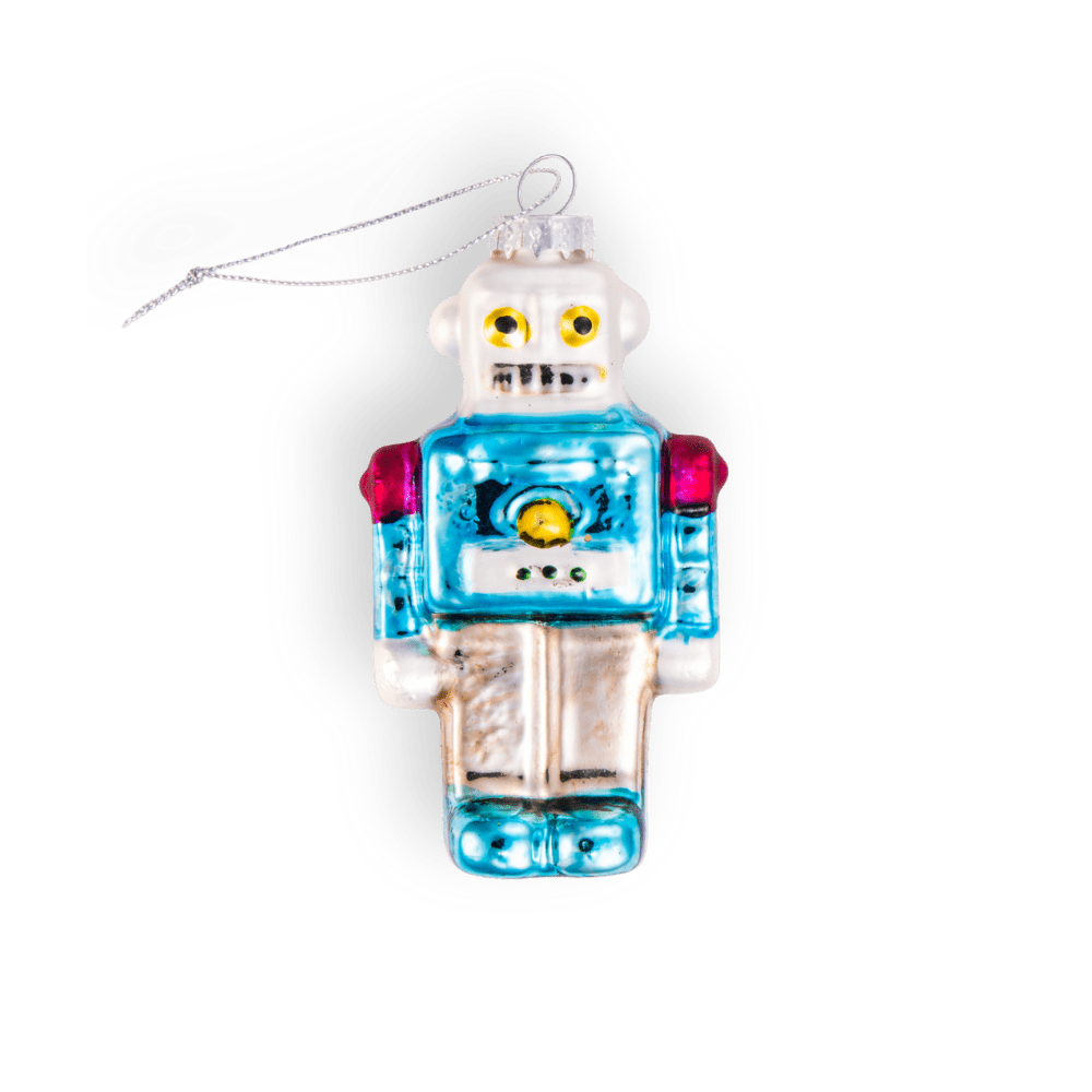 Retro Blue Robot Ornament - Chive Ceramics Studio - Glass Ornaments - Chive Ceramics Studio