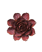 A single artificial flower bloom with dark burgundy petals and subtle gold edging, photographed against a plain white background.